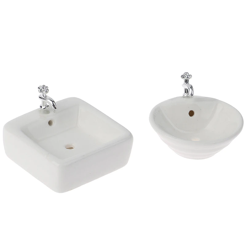 Dollhouse Bathroom Sink 1:12 Miniature Ceramic Wash Basin Bathroom Sink Model Simulation Accessory for Dollhouse White 4