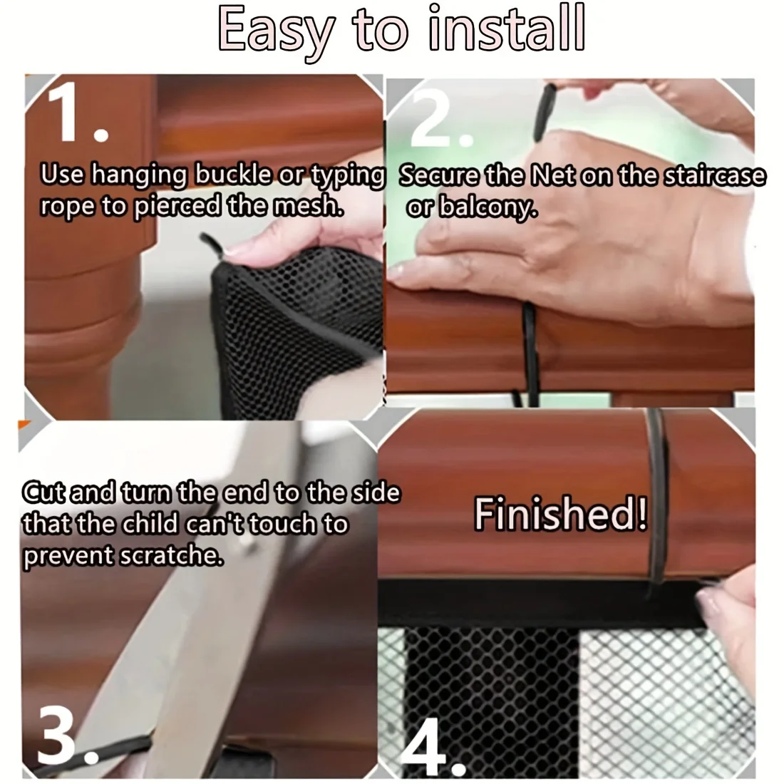Baby Gate for Stairs, Banister Guard for Kids, Pets, Mesh Safety Net Balcony Rail Stair, Stairway Net Indoor Outdoor