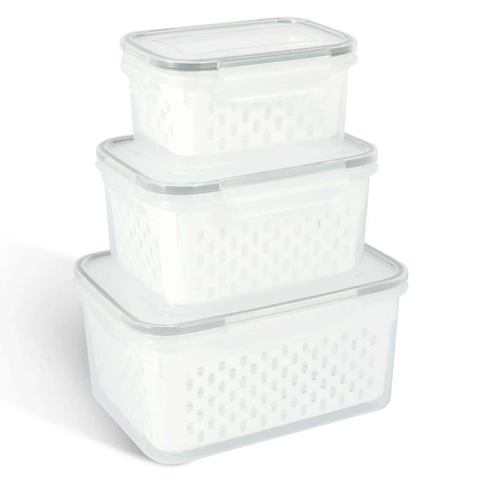 

3Pcs Fruit Storage Containers for Fridge Vegetable Storage Containers with Removable Colanders Different Sizes Airtight Food