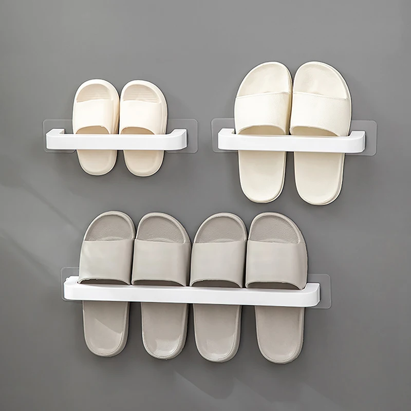Bathroom Slipper Shelf Punch Free Wall Mounted Shoes Hanger Rack Towel Storage Shelf Space Saving Shelves Bathroom Accessories 5