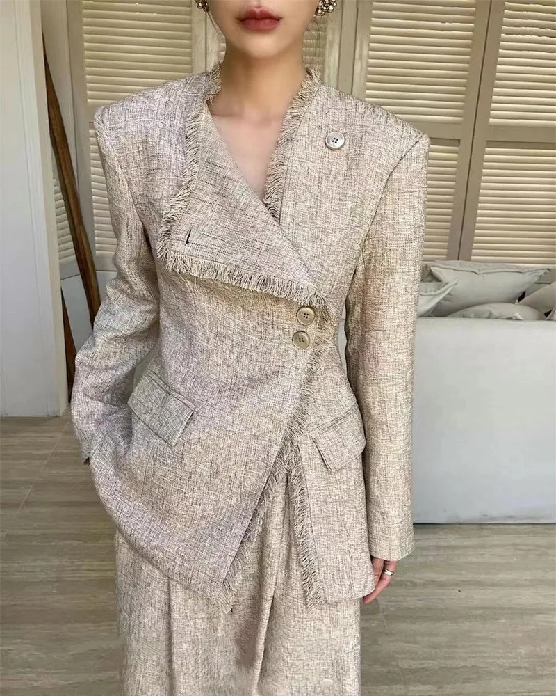 casual suit sets  2024 new women's spring and autumn two-piece fringed design jacket casual+pants set 5