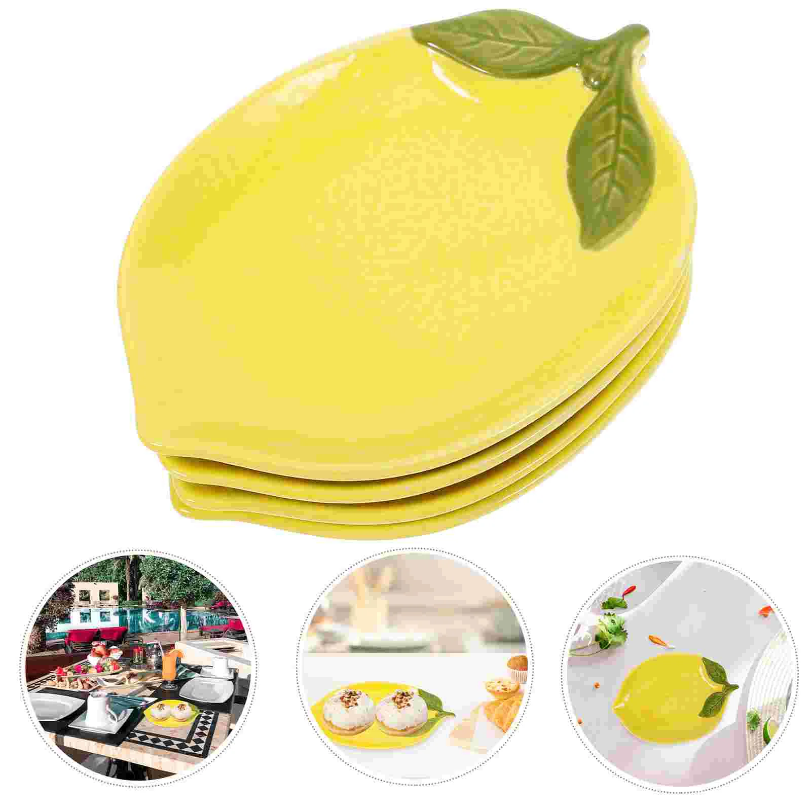 4Pcs Lemon Shape Bowl Lemon Tableware Exquisite Dessert Bowl Sauce Dish Ceramic Kitchen Tableware Dessert Breakfast Plate