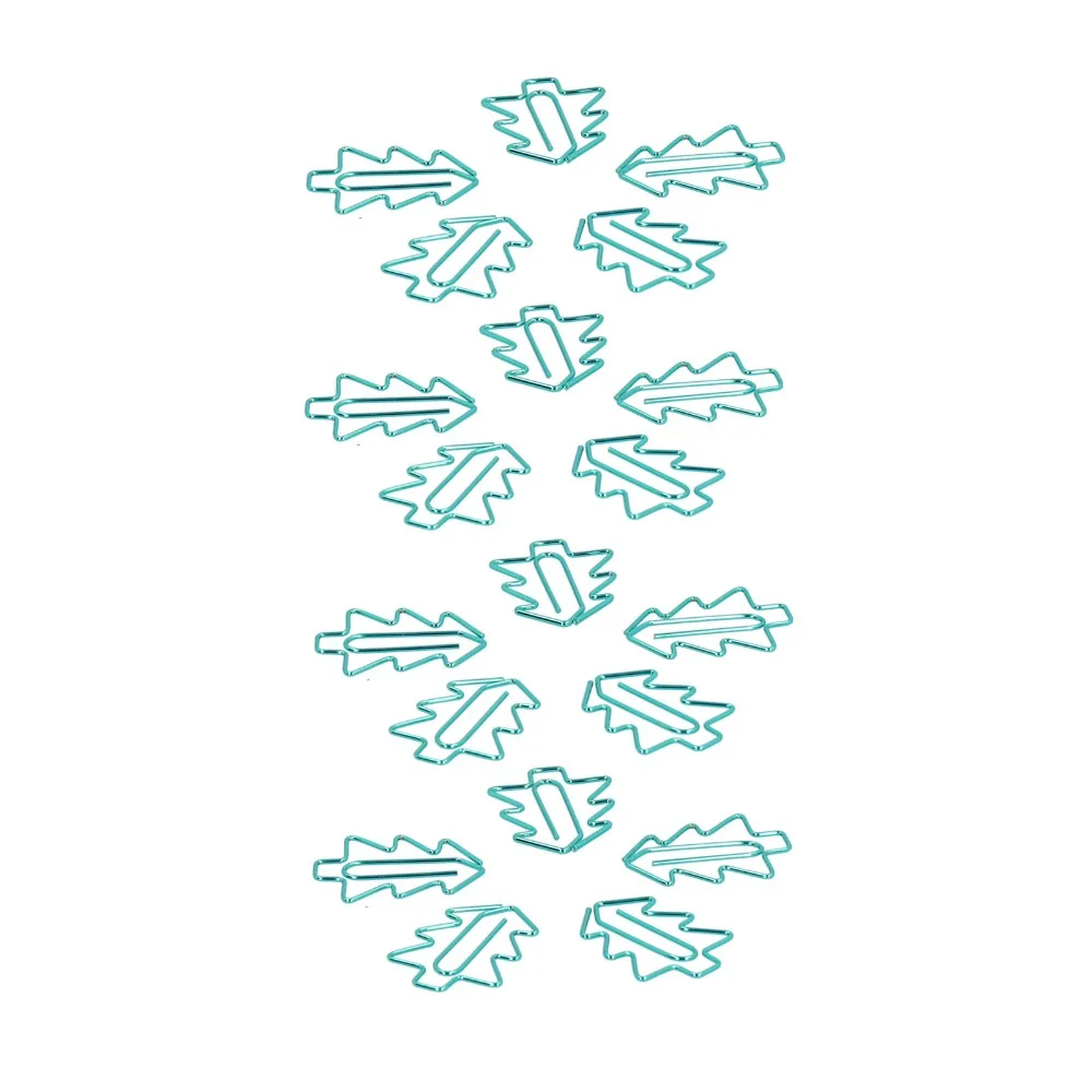 20PCS 나무 모양 미니 종이 클립 전기 도금 금속 32*24mm 철 종이 클립 보관 상자 포함 짙은 녹색 파일 종이 클립