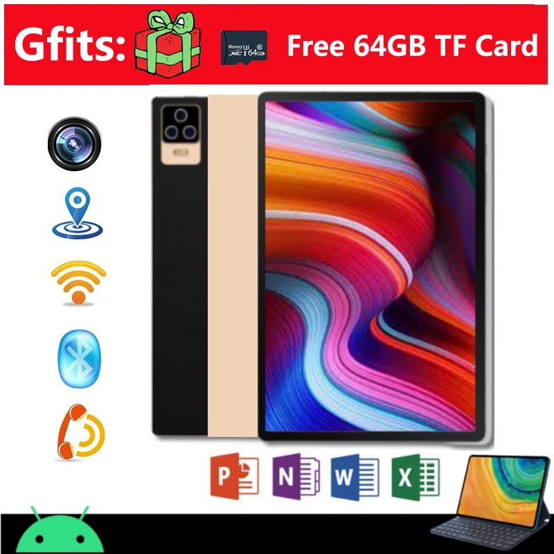

New 10.1 Inch Global Versión Android 12.0 Tablet Pc 4G+64GB+Free 64GB TF Card Tablets 4G Network WiFi GPS Student Tablet