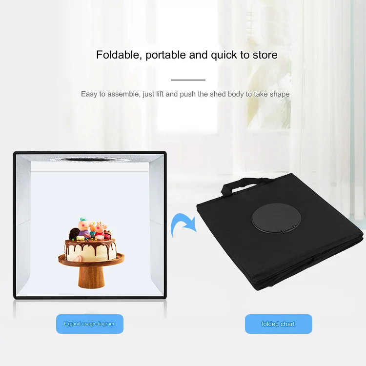 40cm Folding Studio Ring Light LED Portable Simple Folding Studio with 6 Double-sided Color Background Cloths Size 40x40x40cm