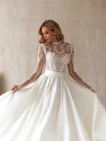 Beautiful Wedding Dresses With Detachable Train O-Neck Long Sleeves Bridal Gowns Lace Appliques Vestidos De Novia Customized 1