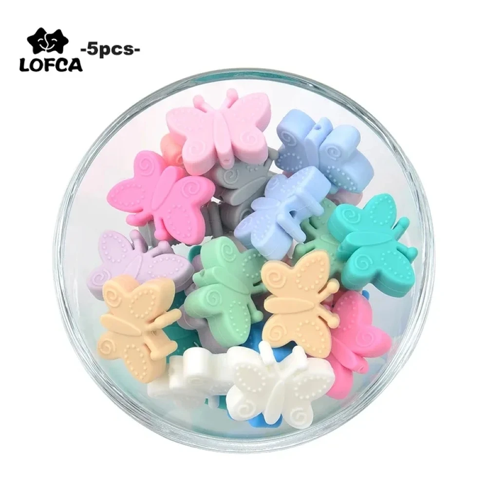 Butterfly Beads Silicone 5pcs Teethers BPA Free DIY Loose Bead For Teething Necklace  Animal Shaped Pacifier Holder Accessories