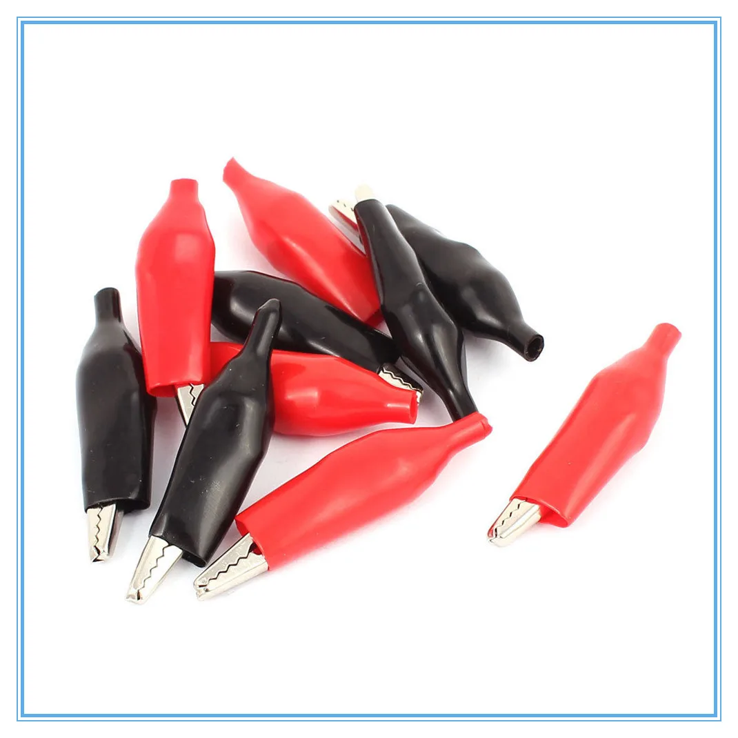 Alligator Clips 20 Pcs Crocodile Type 28MM Black Red Blue Yellow Soft Plastic Coated Testing Probe Mini