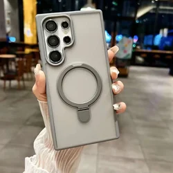 Magnetic Metal Ring Stand Matte Case with Lens Protector and MagSafe Compatibility - Galaxy 23FE (GRAY)