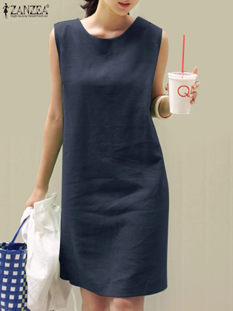 2023 Women Dress Summer ZANZEA Female Sleeveless Loose Mini Dress Office Cotton Party Streetwear Dress Casual Vestidos Sundress 3