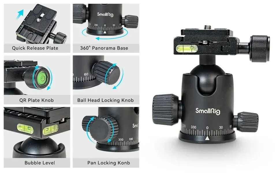 Description Picture 3 of itemSmallrig 2 In 1 Tripod Monopod Aluminium Alloy Tripod With Ball Head 360° Rotate 15kg Max Load for Outdoor Photography