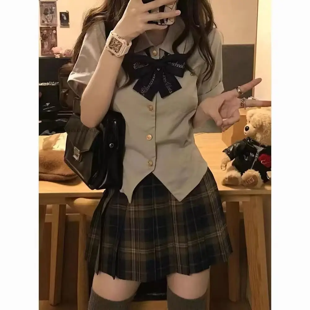 

Autumn Japanese Korea Style Academy Style Jk Uniform Set Skirt Female School Uniform Short Sleeve Shirt Two Piece Fashion Jk Set