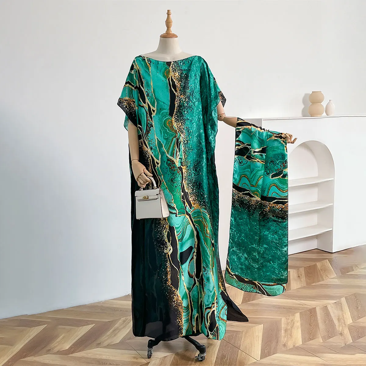 NEW Fashion Summer Dress With Big Scarf Dubai Turkey Kaftan Muslim Loose Abaya Women African Casual Leopard Print Shawl Robe