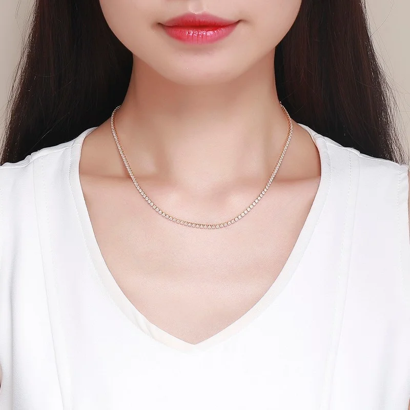 Elegant Yellow Gold Tennis Chain Choker Necklace