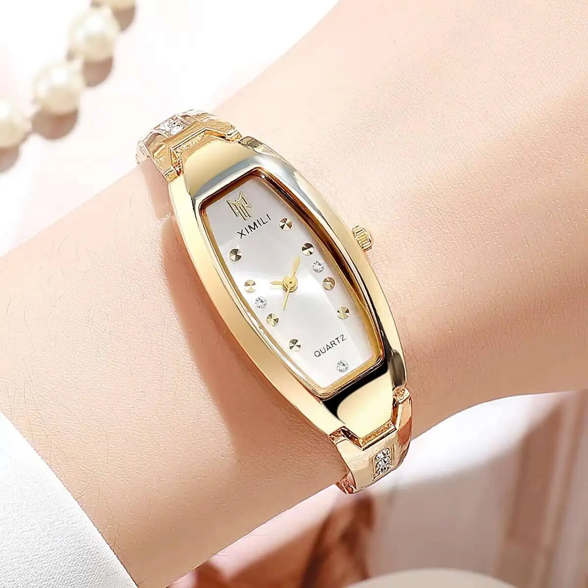 Elegant Women Watches Luxury Rhinestone Ladies Oval Dial Quartz Wristwatch Reloj Mujer（Without Box） - 3