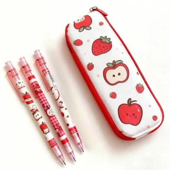 0.5mm Cute Red Apple Mechanical Pencils with Eraser Automatic Pencil Set for School Kids Students Stationery Office Supplies