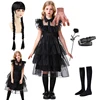 Girls Princess Adams Costume Party Fancy Black Gothic Style Flower Cake Vestido 2025 Birthday Carnival Dress Up Disguise Frock