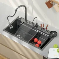 Stainless Steel Multifunctional Sink for Kitchen Sink Cuba Waterfall Sink Black Nano Wash Basin Smart 1