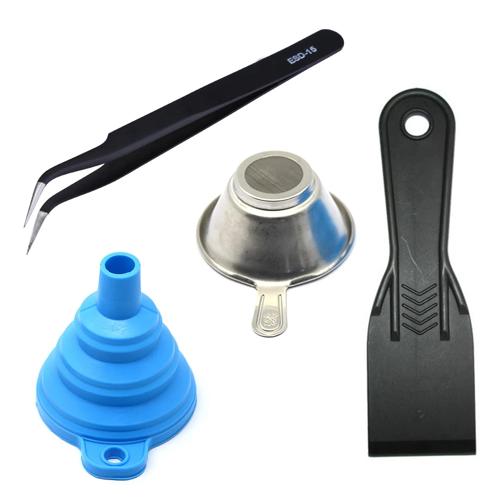 4pc Set SLA Resin Accessories Silicon Funnel+Metal UV Resin Filter Cup+tweezers Special Tool Shovel for Photon DLP 3D Printer pa