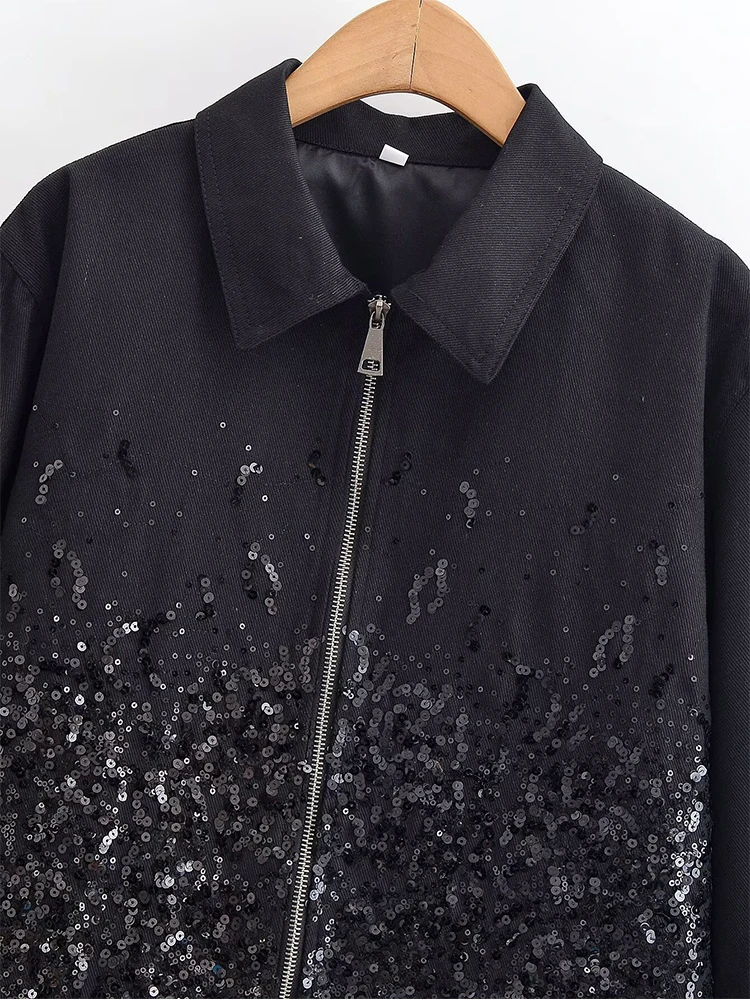 Street Sequin Women Jacket Y2k Long Sleeve Zippers Female Casual Jackets Coat 2026 Spring Unisex New Outwear ﻿ ﻿ ﻿ ﻿ ﻿