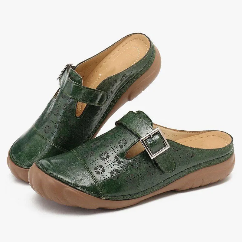 PU Leather Women Slippers Round Toe Summer Hollow Outdoor Flat Shoes Casual Leather Buckle Loafers Shoes Women Sandals WSH4459 women sandals women flats soft sole slippers