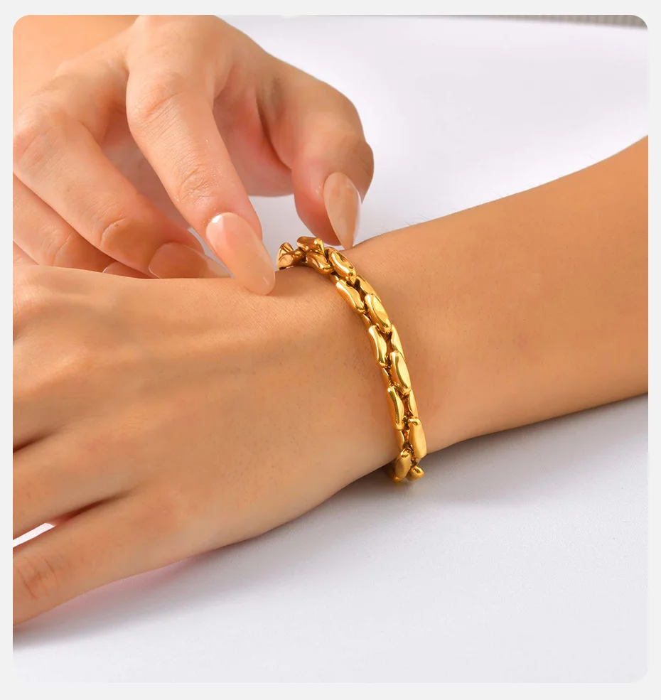 Vnox Edelstahl 18K vergoldete geometrische Gliederketten, gestapeltes Armband für Frauen, wasserdichte Schmuckgeschenke – Detail 4