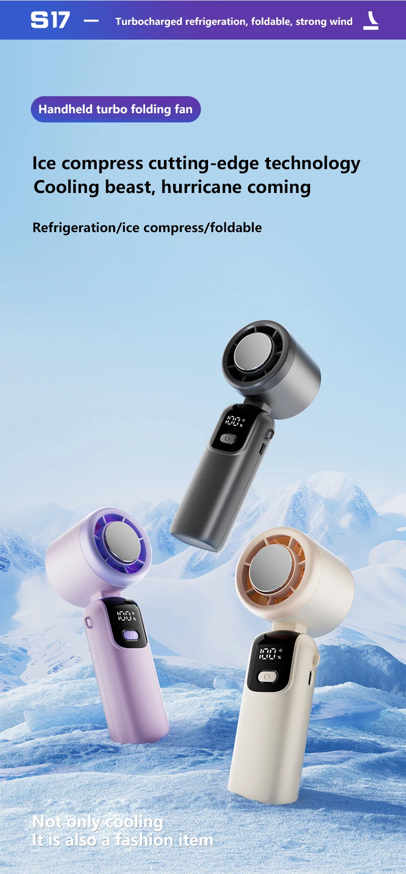 Description Picture 2 of itemIconic Brand Ice Compress Handheld Fan Portable Outdoor Usb Digital Display Folding Refrigeration High Speed Violent Turbine Small Fan