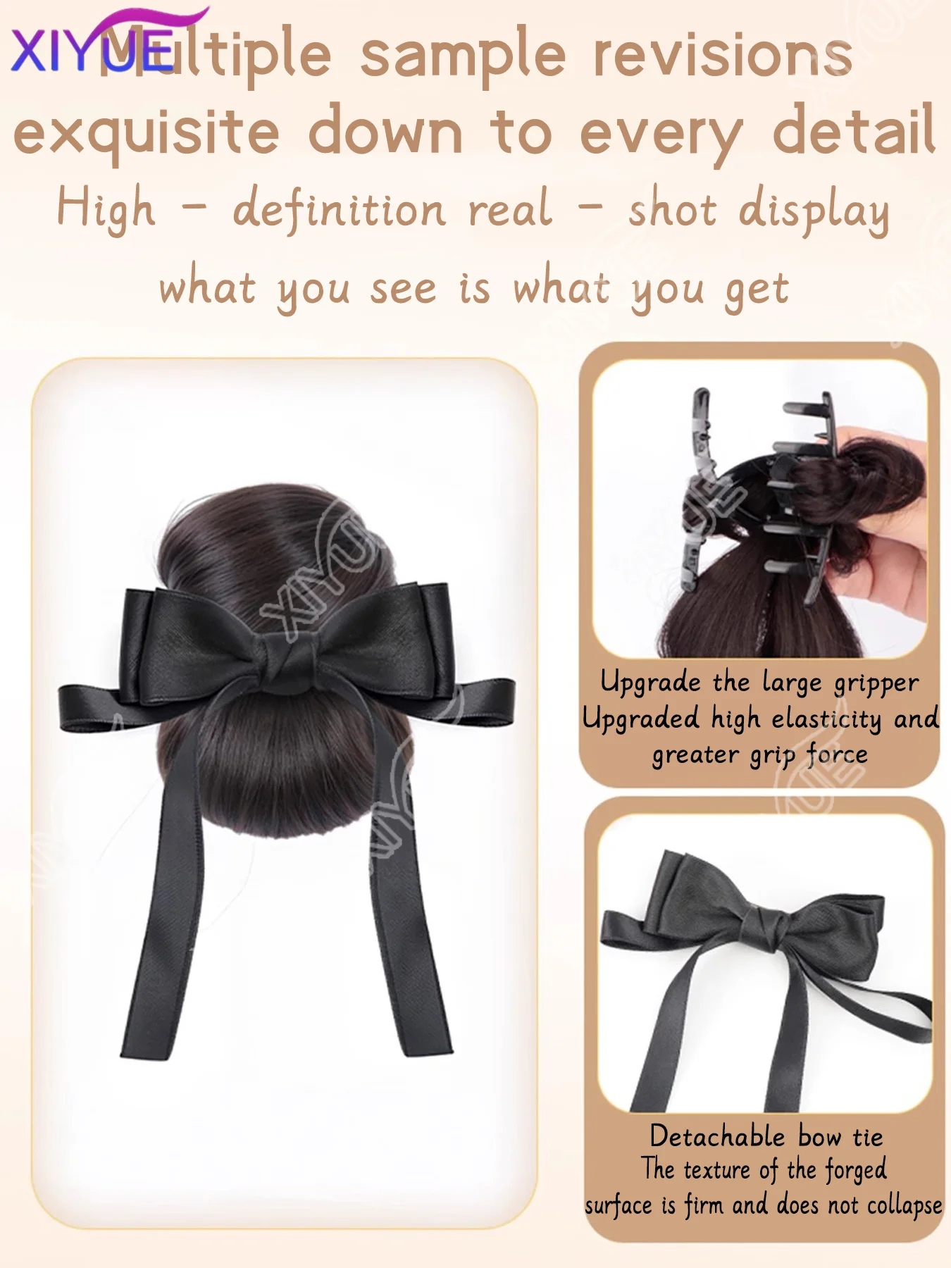 XIYUE Synthetic Maruko Head Wig Grip Clip Female Natural Simulation Bow Flower Bud Curl Hair Fluffy Synthetic Wig Package