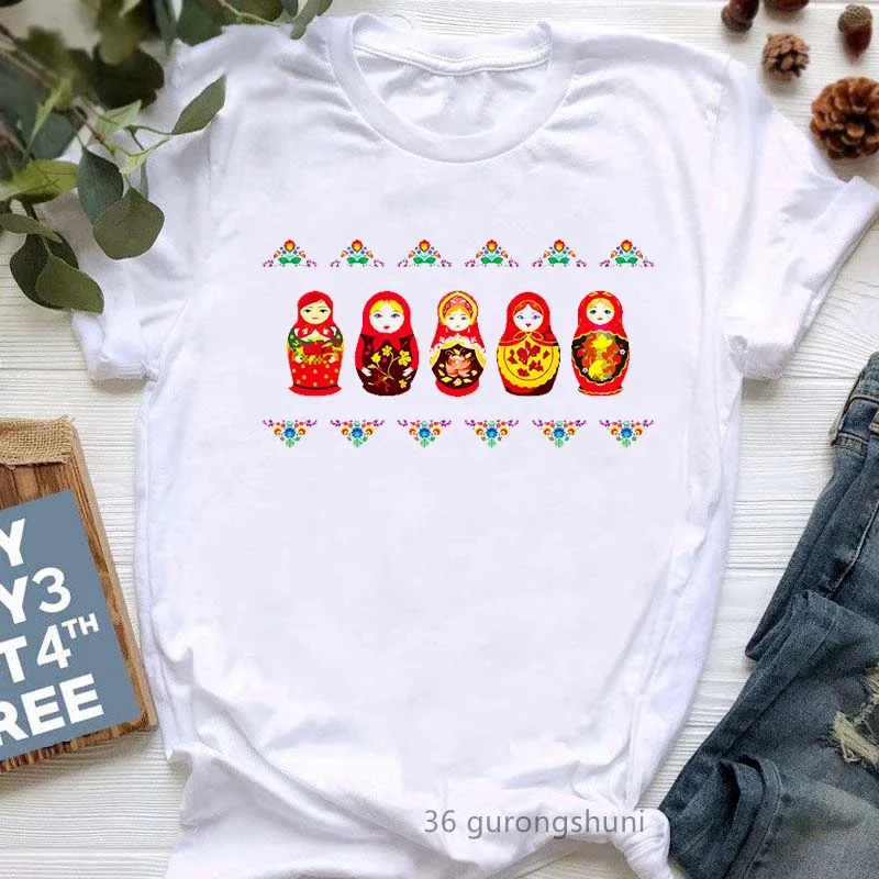 Russian Doll T-Shirt Women'S Clothing 2024 Funny Summer Fashion Tshirt Femme White Casual T Shirt Female Harajuku Shirt