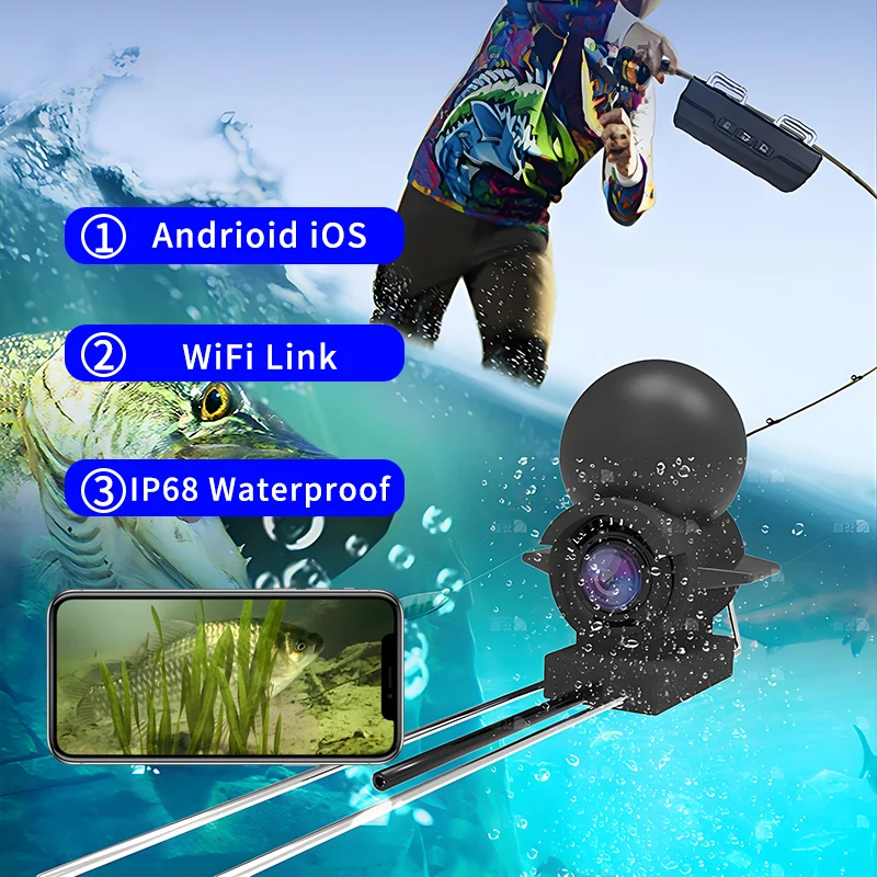 도도시 와이파이 낚시 카메라 15-50m 수중 카메라 HD 어군탐지기 (송신기 포함) 호수 바다 IOS&안드로이드 낚시 용품