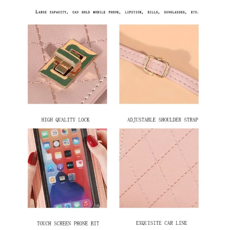 Large Capacity Mobile Wallet with Shoulder Strap Touch Screen Phone Bag for iPhone Samsung Fits Below 6.5 Inch Phones