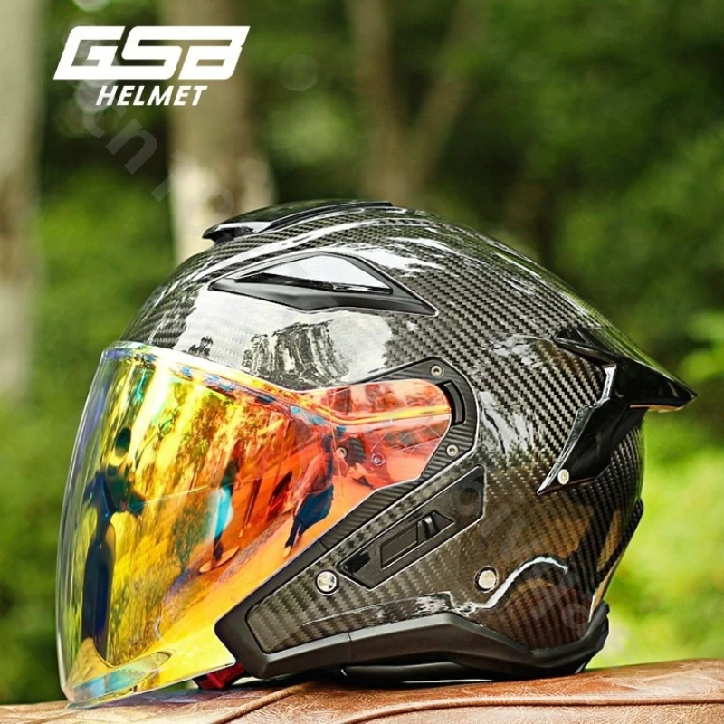 

GSB S278 Motorcycle Helmet Carbon Fiber Dual Lens Half Overlay 3/4 Motorcycle Knight Half Helmet Cascos Para Moto