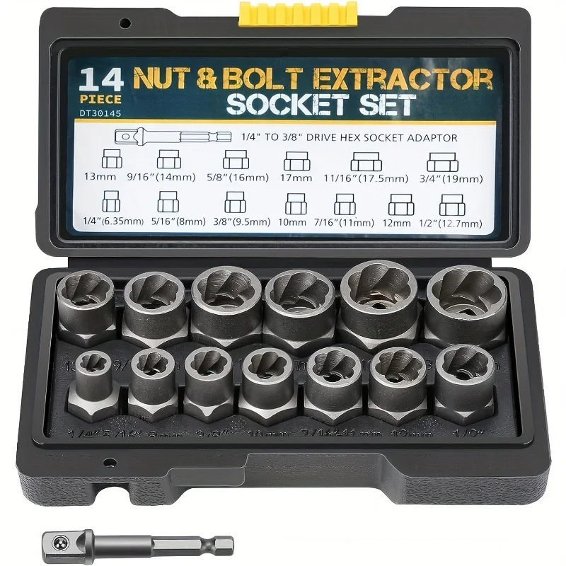 

14pcs/Sets Damaged Nut Extractors, Anti Tooth Sleeve, Sliding Tooth Sleeve，Set for Removing Bolts and Nuts