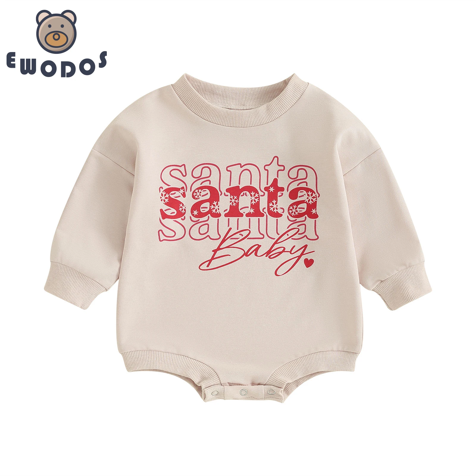 

EWODOS Newborn Baby Kids Unisex Casual Christmas Bodysuits Classic Snowflake Letter Print Long Sleeve Bodysuit Newborn Playsuits