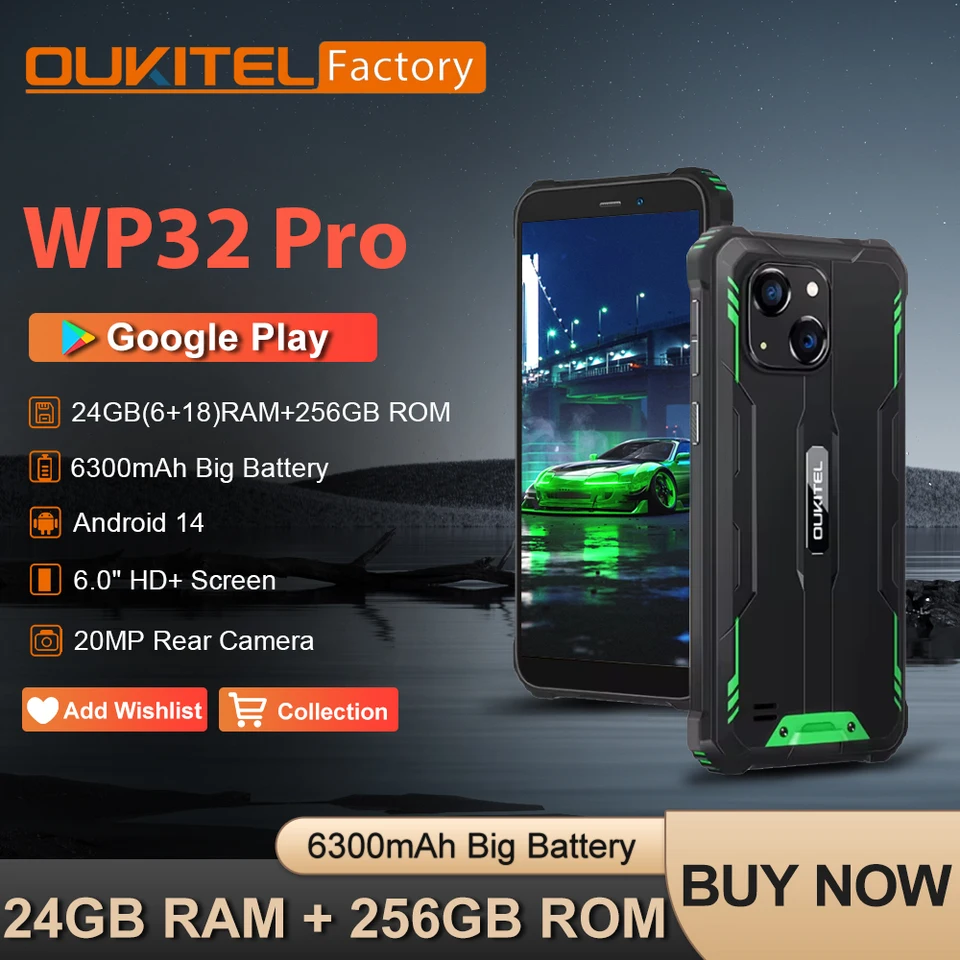 Oukitel-WP32 Proスマートフォン,頑丈な携帯電話,NFC,6インチHD