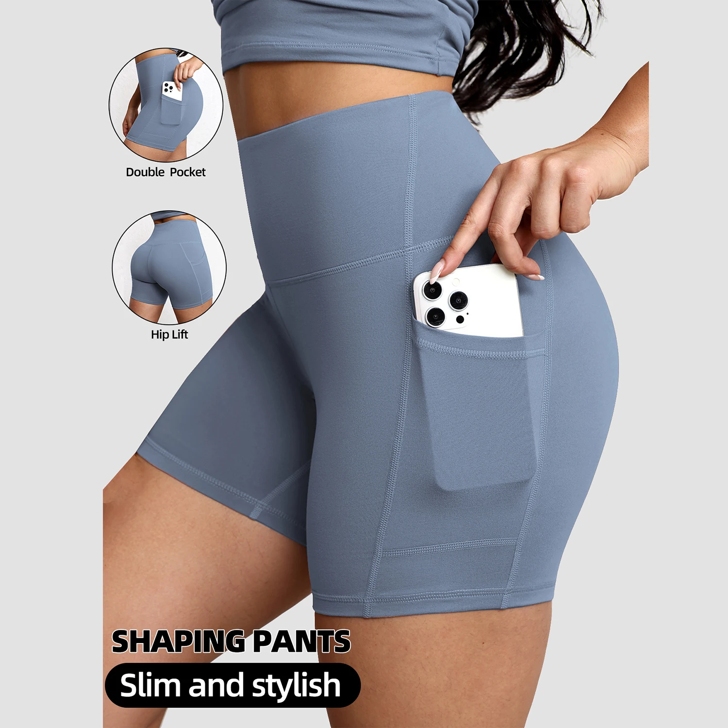 Solid Color Yoga Pants With Pockets Quick Drying High Waisted Gym Push Up Yoga Shorts for Woman Breathable Workout Fitness Short 1