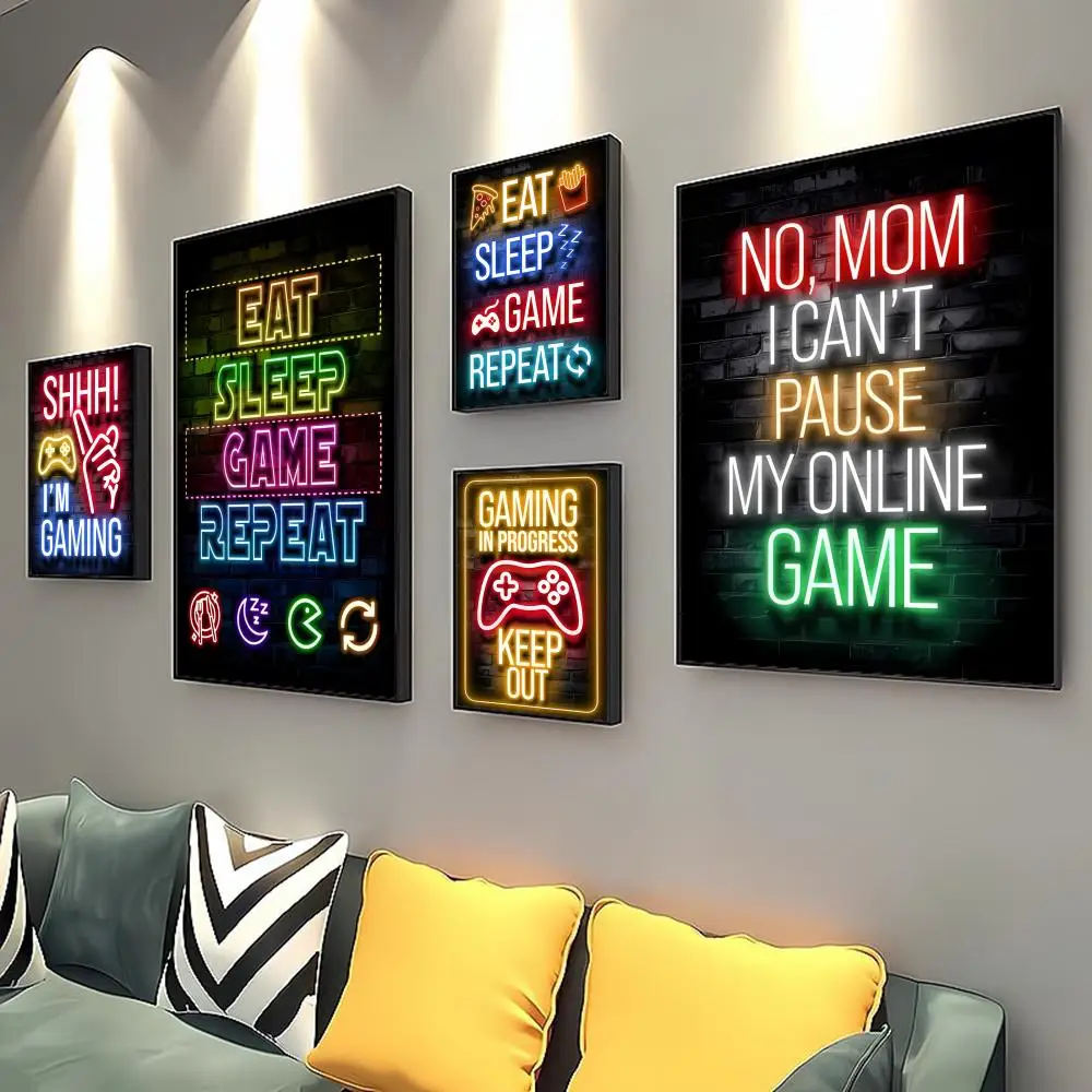 

Sleep Game Repeat Gaming Poster Self-adhesive Art Retro Kraft Paper Sticker DIY Room Bar Cafe Vintage Decorative Painting