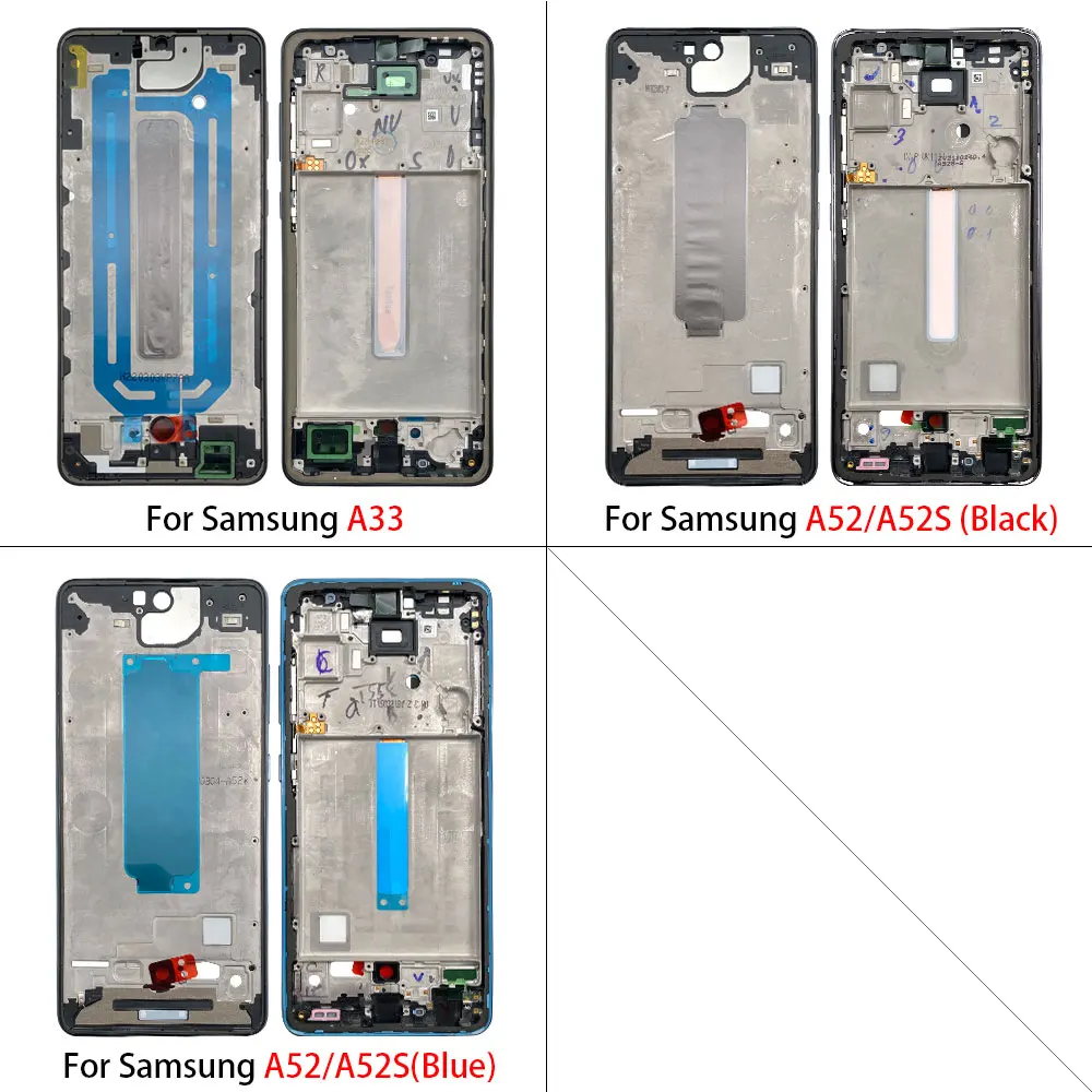삼성 A33 / A52 / A52S / A72 / A52 5G / A54 / A73용 새 전면 하우징 LCD 프레임 베젤 플레이트 교체 수리 부품