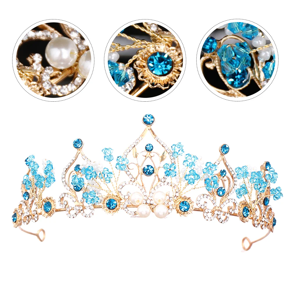 

Crown Girl Party Headdress Young Tiara for Little Baroque Pearls Hair Accessories Exquisite Children Metal Student Toddler