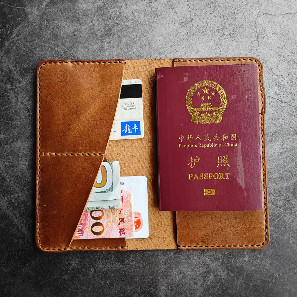 풀 그레인 가죽 여권 케이스, RFID 차단 다기능 여행 지갑 카드 현금 및 서류용
