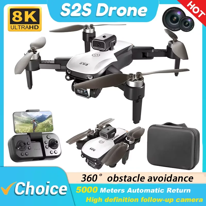 Drone Quadcopter S2S Drone 8K HD Dual Camera Brushless Motor Obstacle Avoidance Smart Aircraft RC Helicopter Professional Foldable Quadcopter Toy