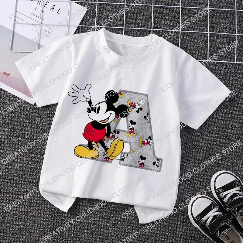 Children t shirt Mickey Mouse Letter A B C Name Combination Disney Cartoons