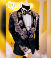 Luxury Two-tone diamond design Men Suits Shawl Lapel Groom Tuxedos 3Pieces Wedding Prom Blazers Customized trajes para hombre 1