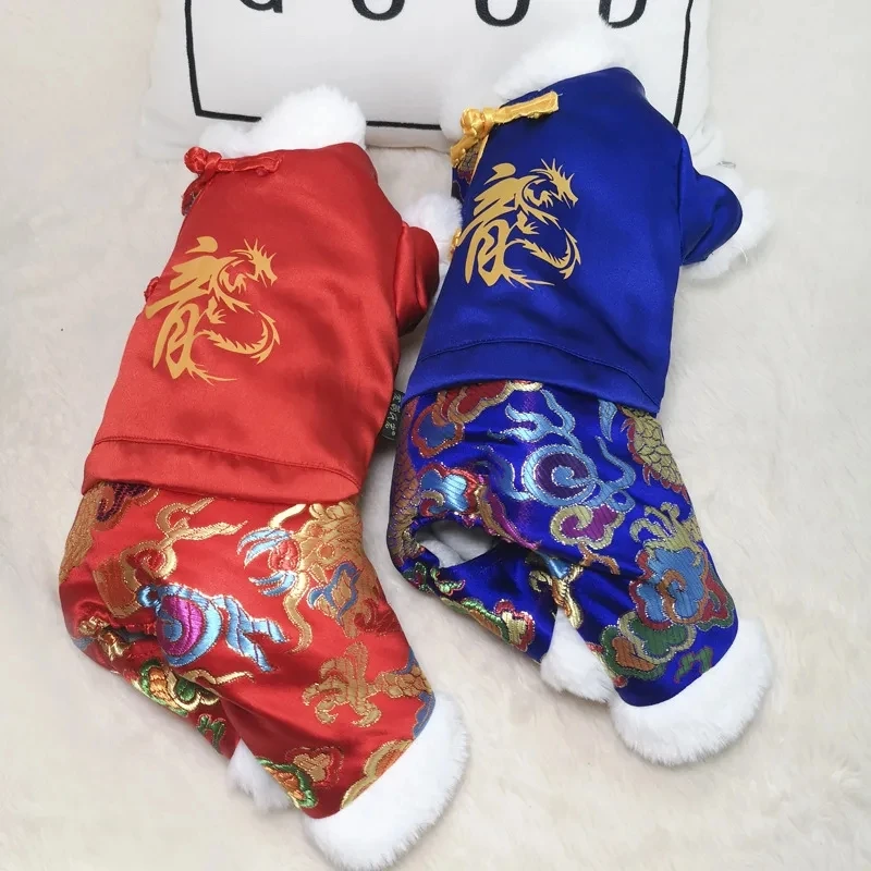 

Chinese New Year Pet Dog Clothing Tang Suit Costumes Pomeranian Poodle Shih Tzu Schnauzer Clothes Winter Dog Jumpsuit Cheongsam