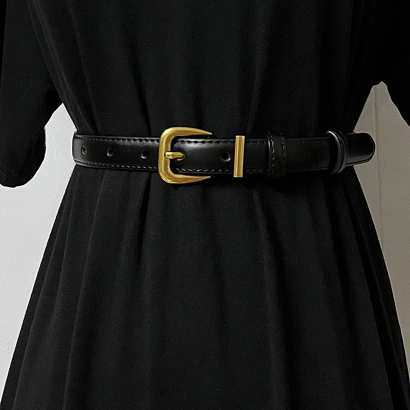 

Women's Belt Fashion Versatile Decorative Suit Cowhide Thin Female Belt Black Jeans Leather Belt For Women Design
