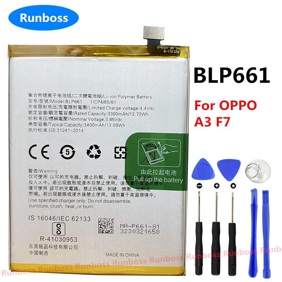 

Оригинальный новый аккумулятор BLP661 3400 мАч для телефона Oppo A3 F7 PADM00 CPH1837 PADT00 CPH1819 CPH1821 1821