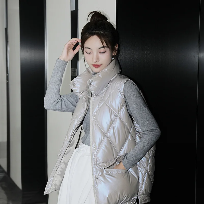 

Women Autumn Winter Thicken Rhombus Casual Waistcoat Cotton Padded Stand Collar Sleeveless Warm Jacket Coat Vest For Female