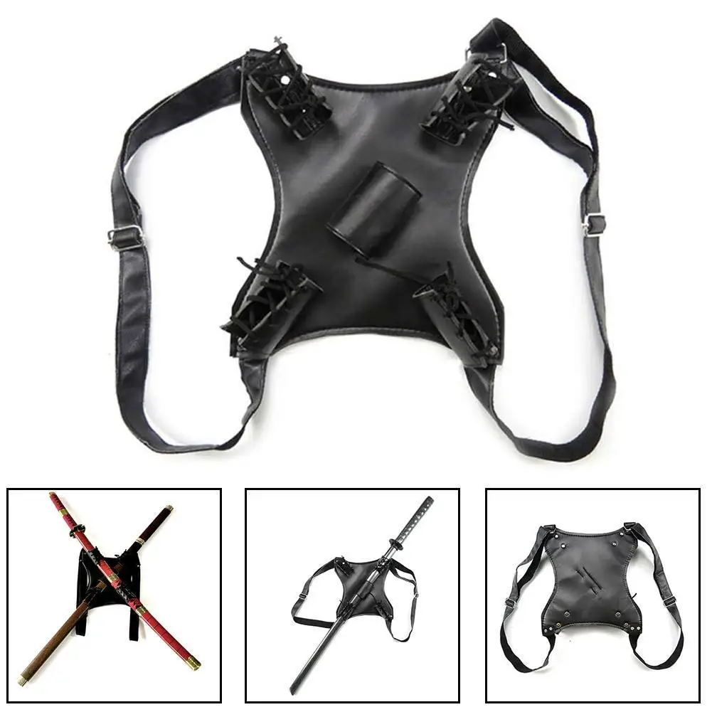Black Leather Deadpool Backpack Cosplay Costume Back Scabbard For Sword Katana Holder Knight Role Playing Accessory Case sword scabbard