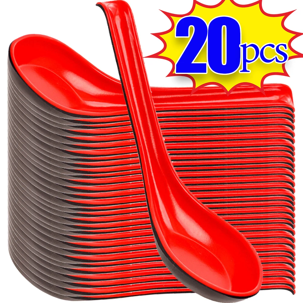 Description Picture 4 of item20-1PCS Red Black Soup Spoon Anti-Shock Plastic Bicolor Spoon With Hook Melamine Long Handle Ramen Spoon Home Hotel Kitch Supply