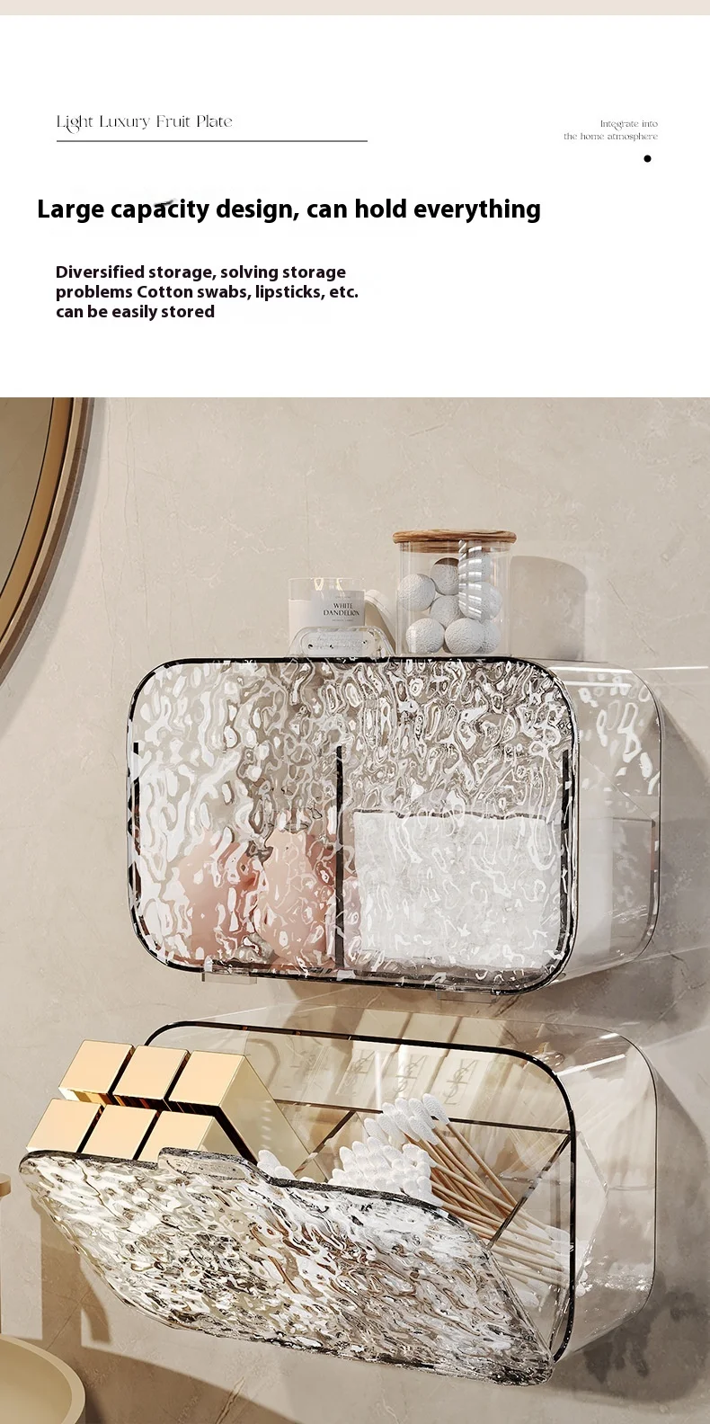Description Picture 5 of itemTissue Box Bathroom Waterproof Storage Box Bathroom No Punching Wall Hang Storage Rack for Cosmetic Cotton Cotton Swab Lipstick